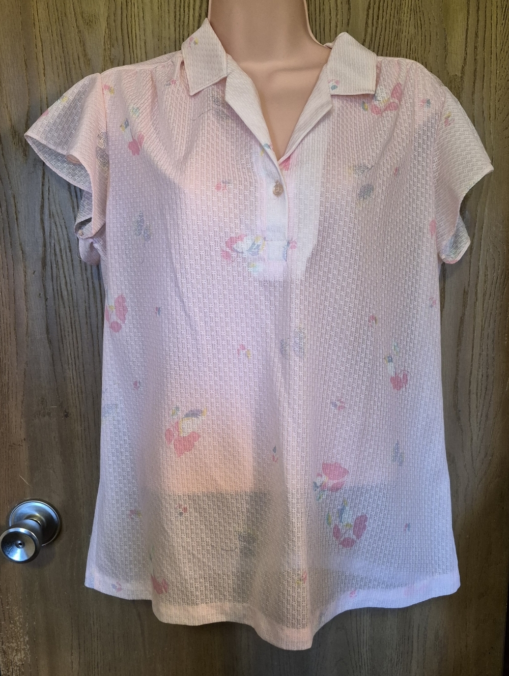 Vintage  Pink Textured  Floral  Shirt 70s Devon L Cottage Cottagecore Coquette